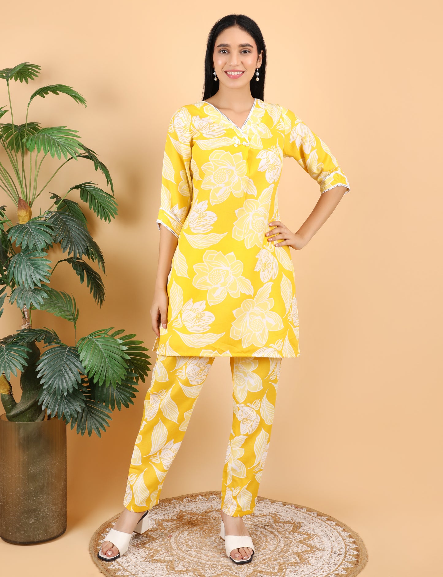 YELLOW COTTON PRINT CO-ORD SET