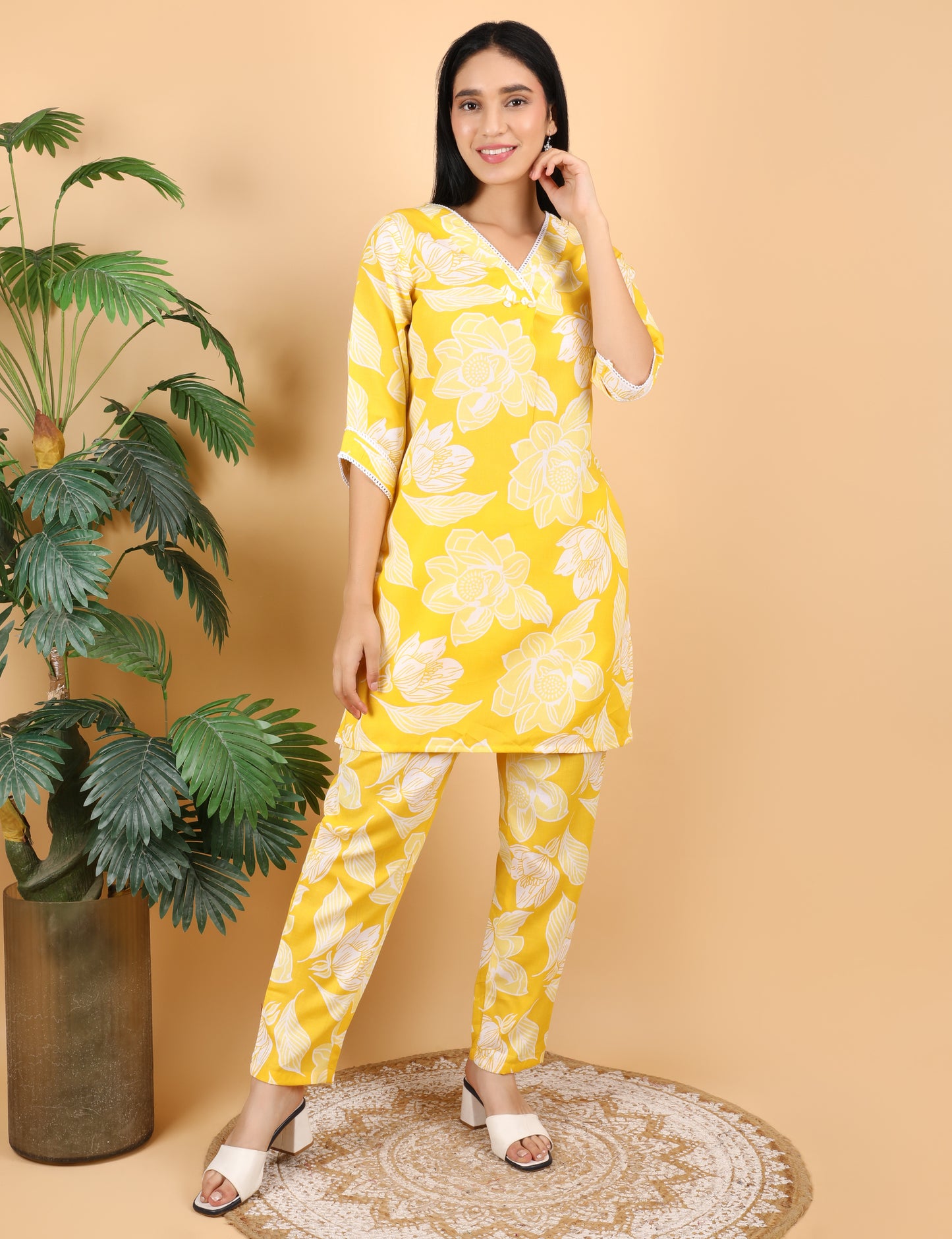 YELLOW COTTON PRINT CO-ORD SET