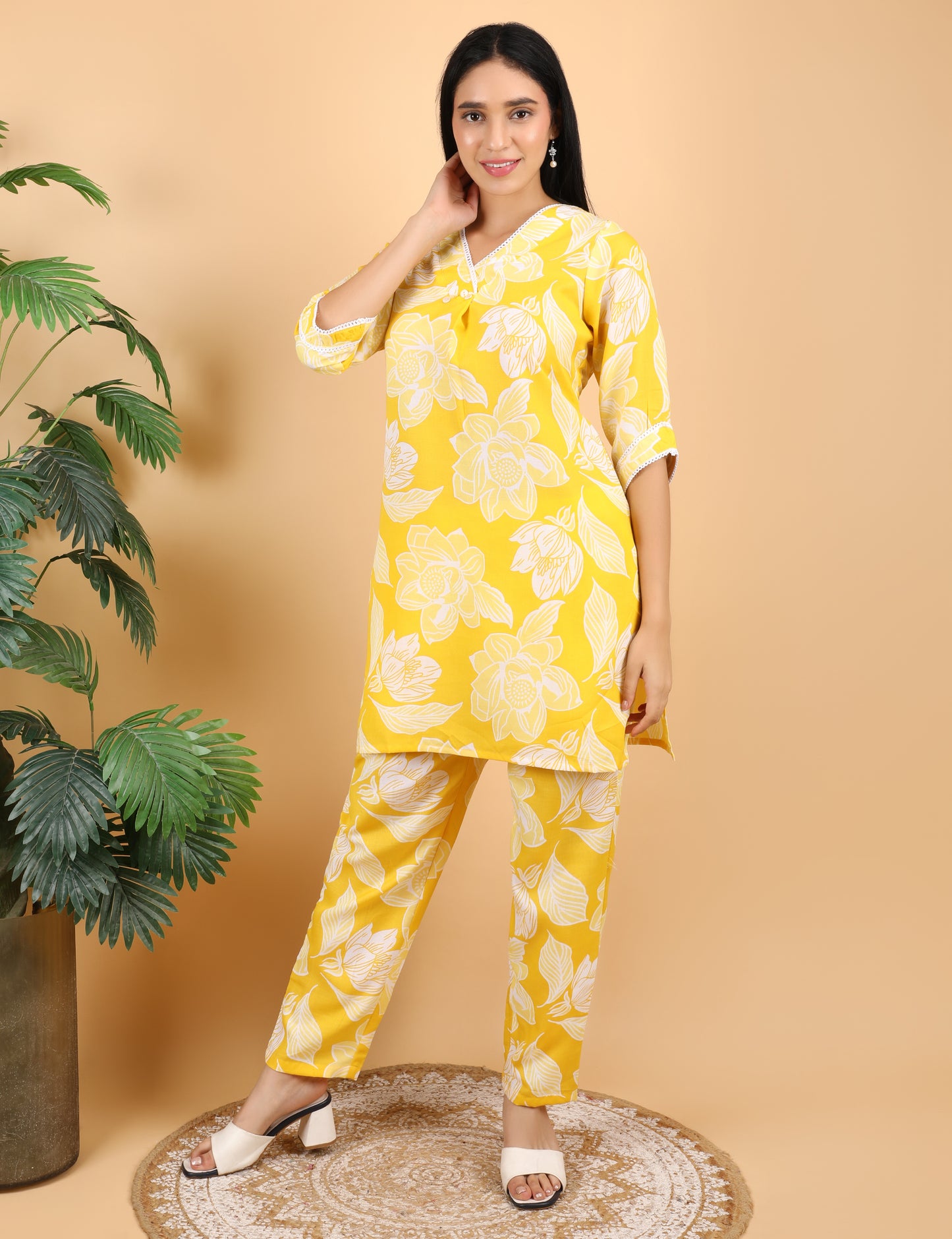 YELLOW COTTON PRINT CO-ORD SET