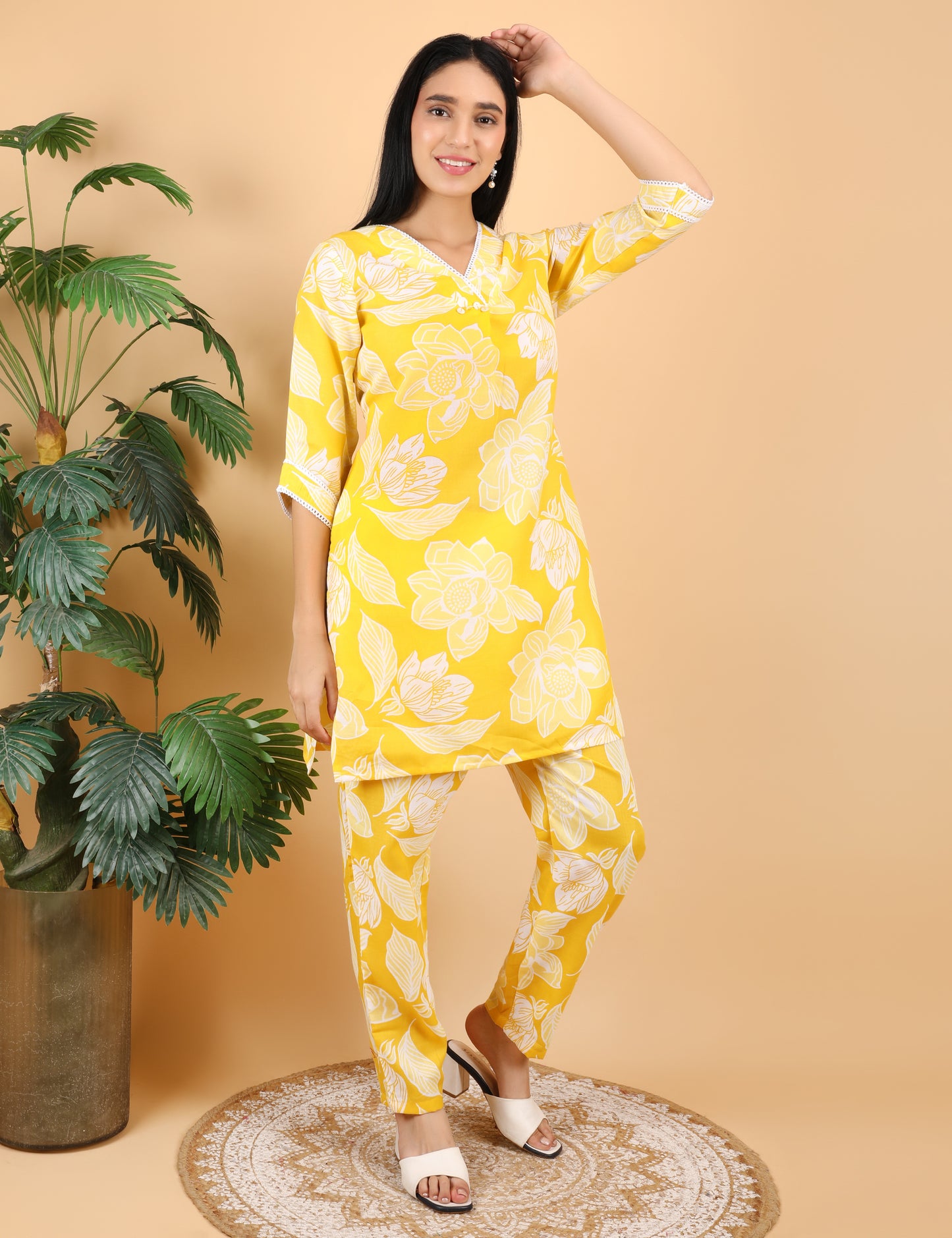YELLOW COTTON PRINT CO-ORD SET
