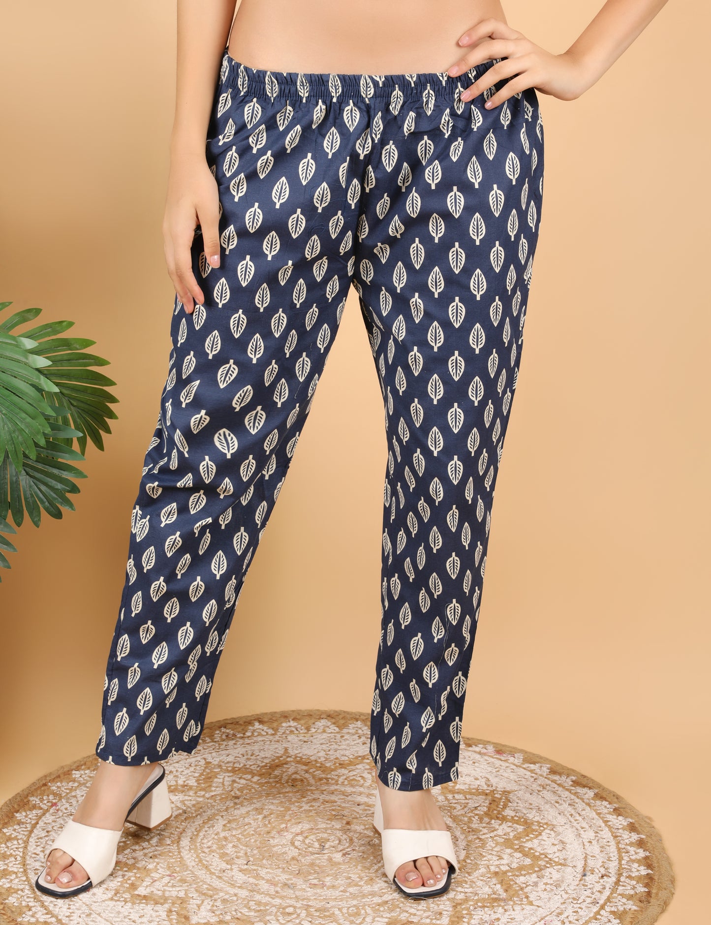 NAVY BLUE COTTON BLOCK PRINT STRAIGHT SUIT WITH DUPATTA