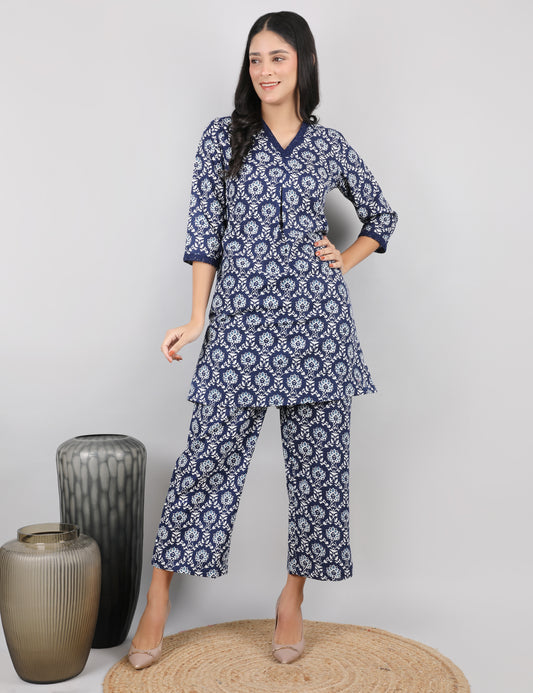 NAVY BLUE BLOCK PRINT CO-ORD SET
