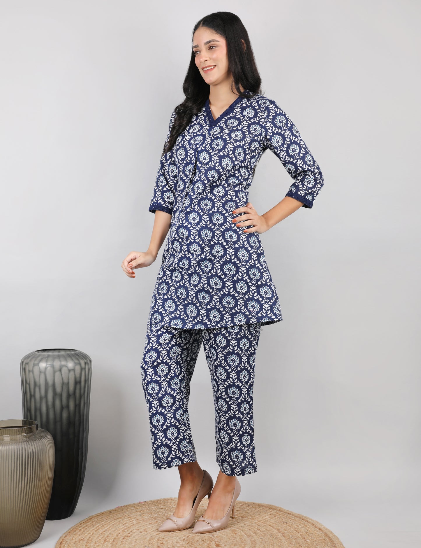 NAVY BLUE BLOCK PRINT CO-ORD SET