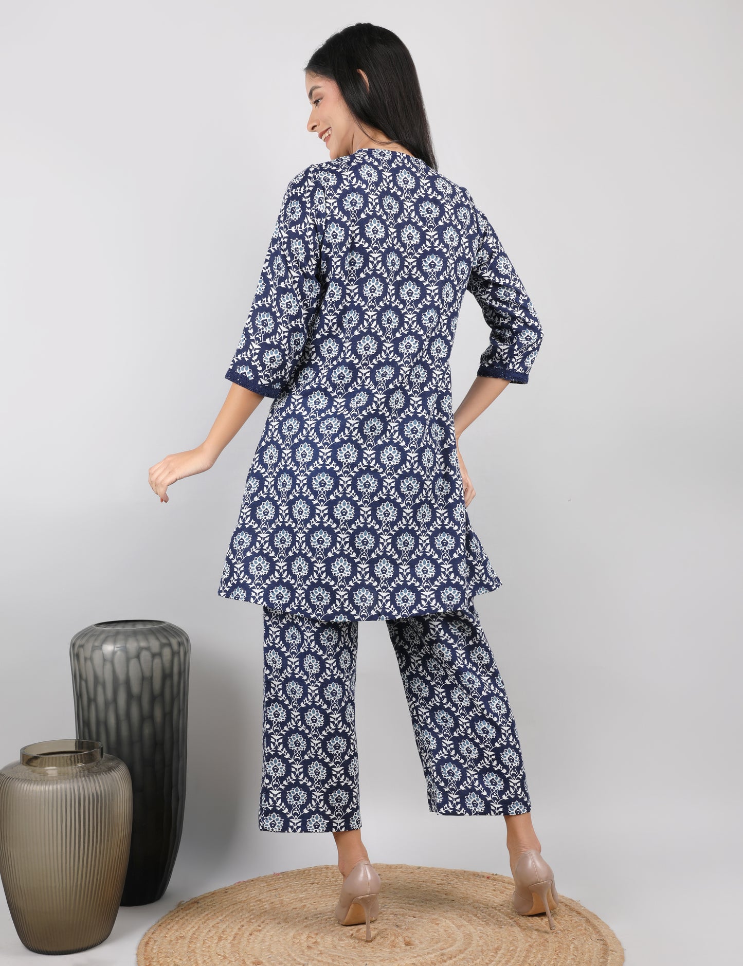 NAVY BLUE BLOCK PRINT CO-ORD SET