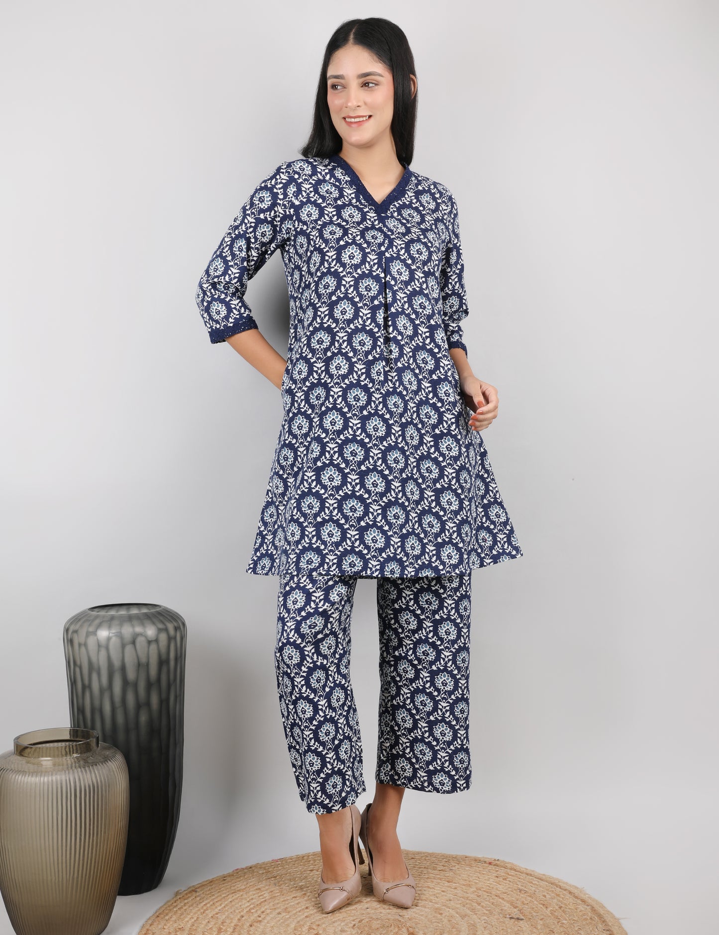 NAVY BLUE BLOCK PRINT CO-ORD SET