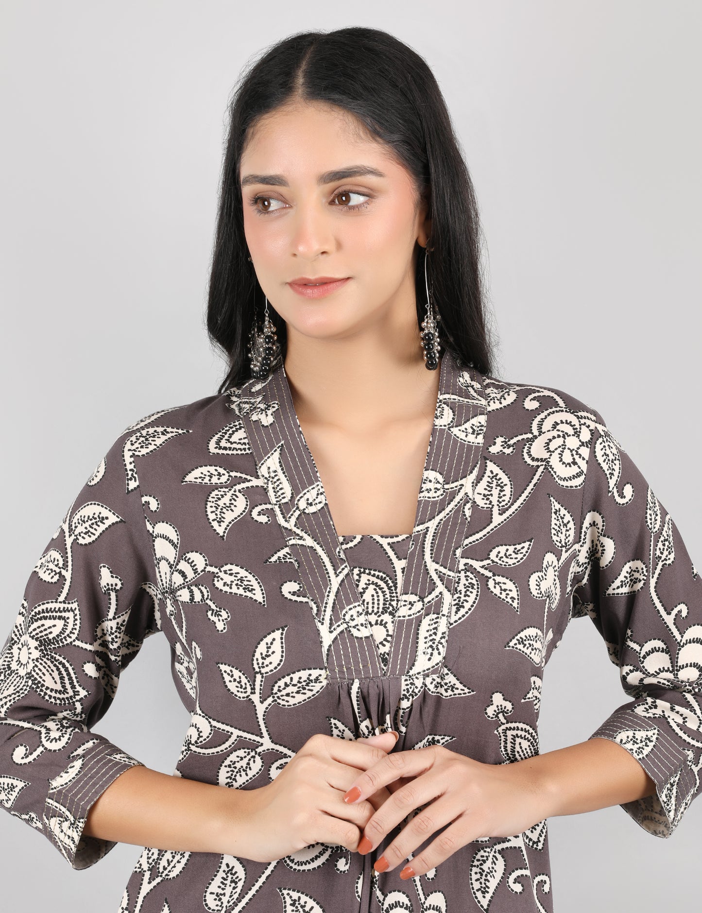COTTON PRINT KURTA SET MUSHROOM BROWN
