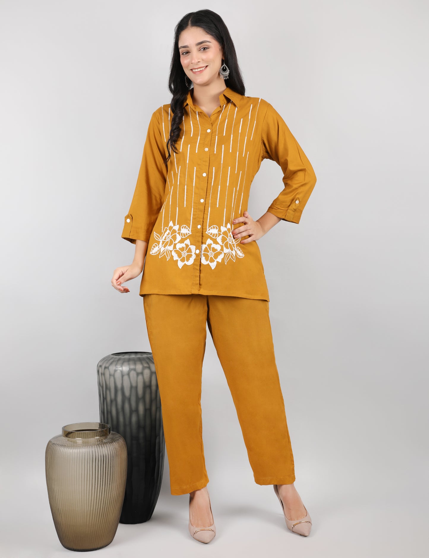 MUSTARD COTTON CO-ORD SET FOR WOMEN