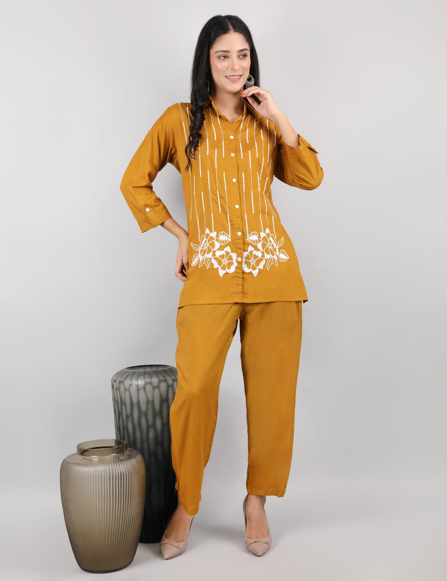 MUSTARD COTTON CO-ORD SET FOR WOMEN