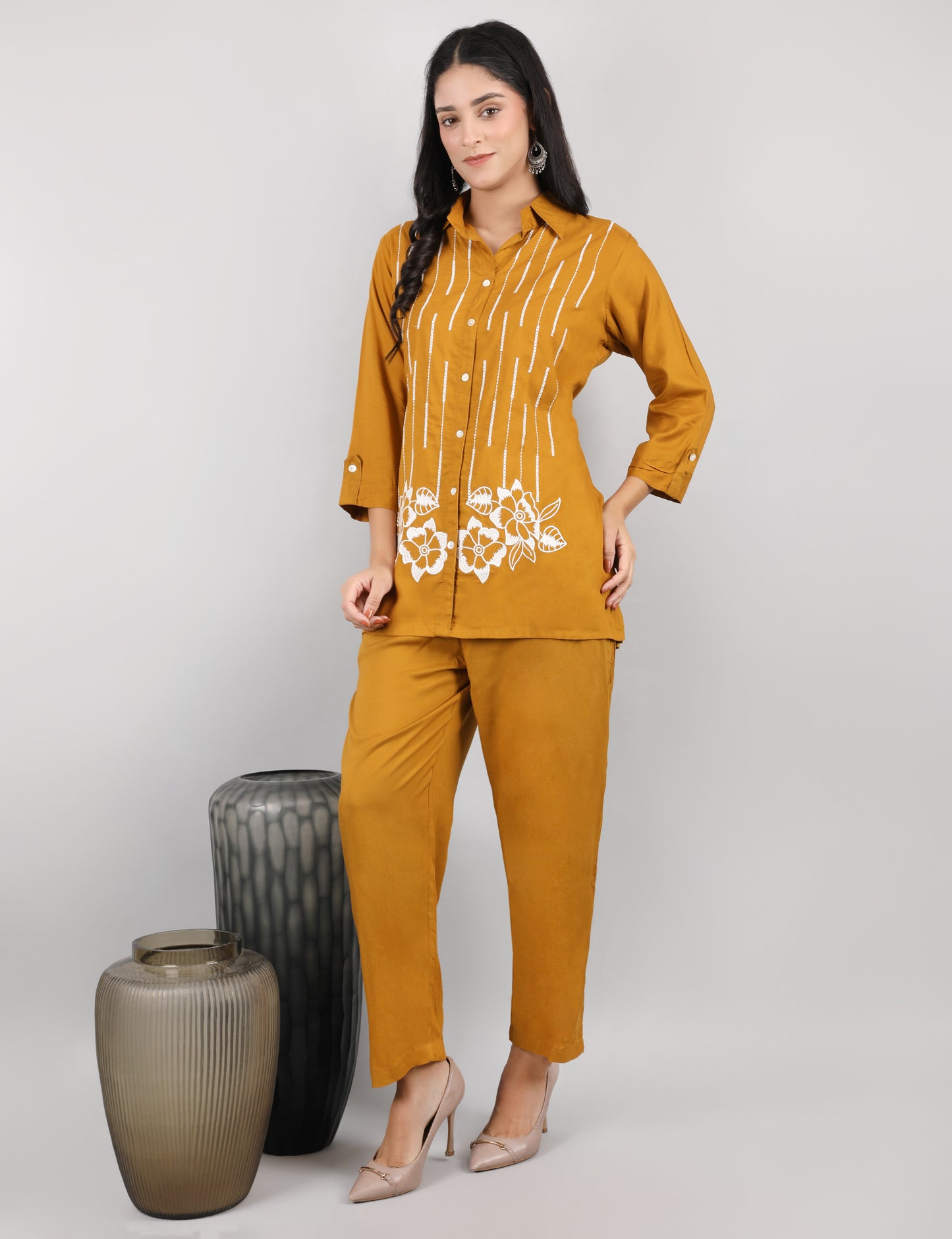 MUSTARD COTTON CO-ORD SET FOR WOMEN