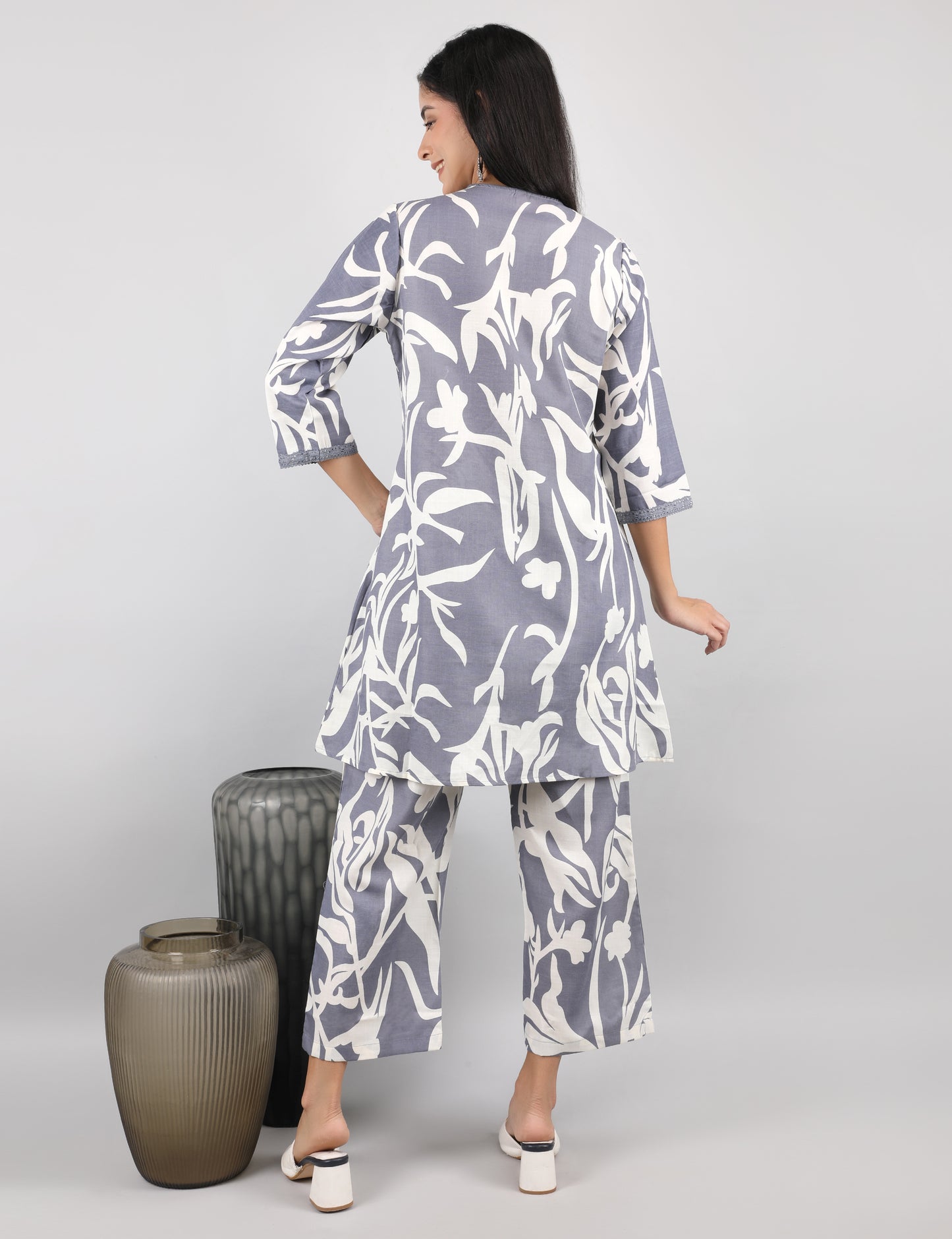 GREY COTTON PRINTED CO-ORD SET