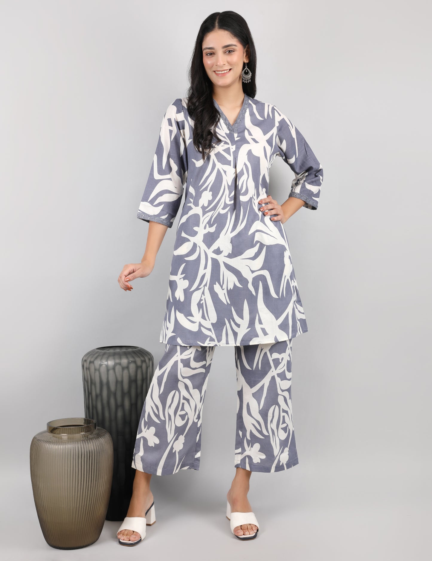 GREY COTTON PRINTED CO-ORD SET