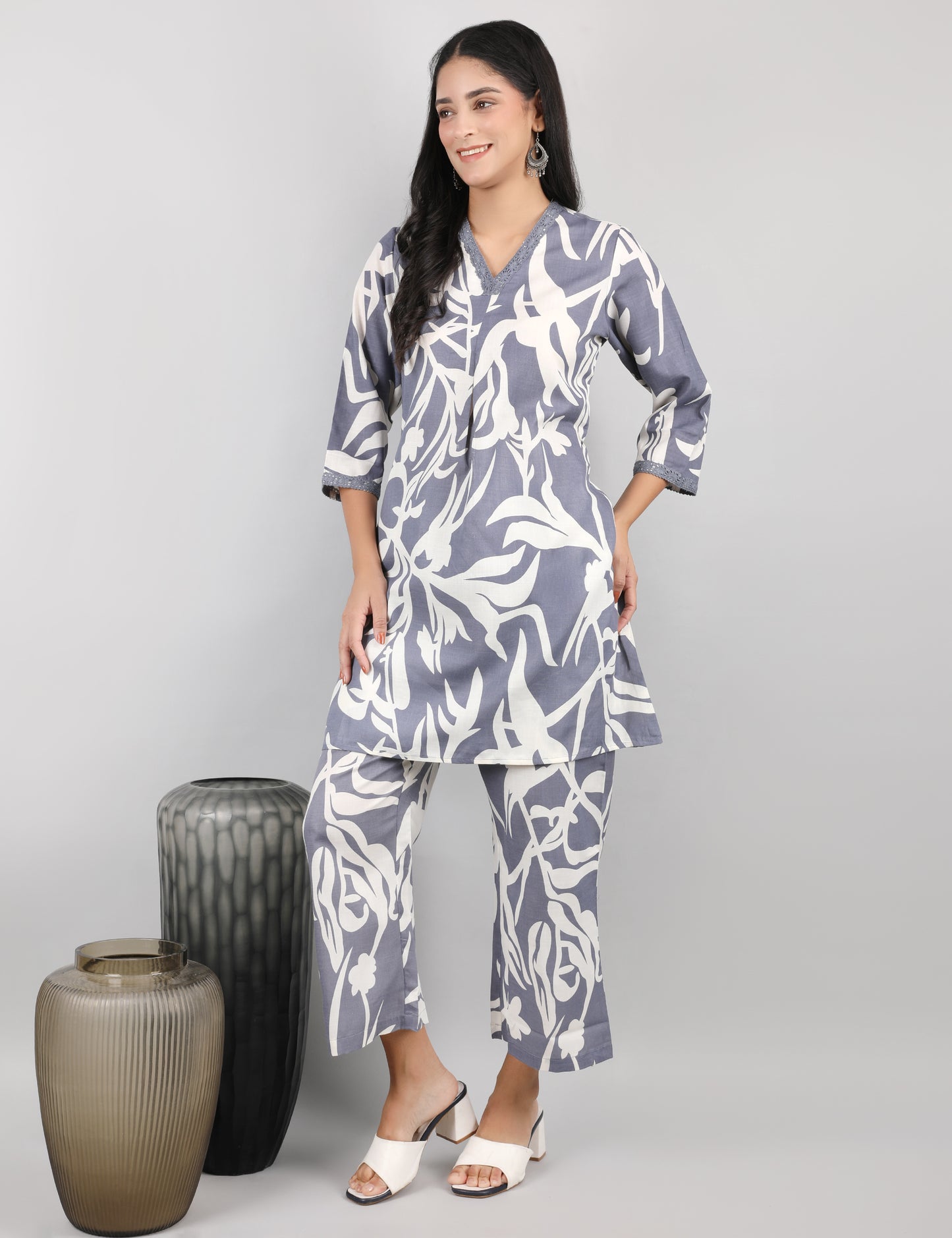 GREY COTTON PRINTED CO-ORD SET