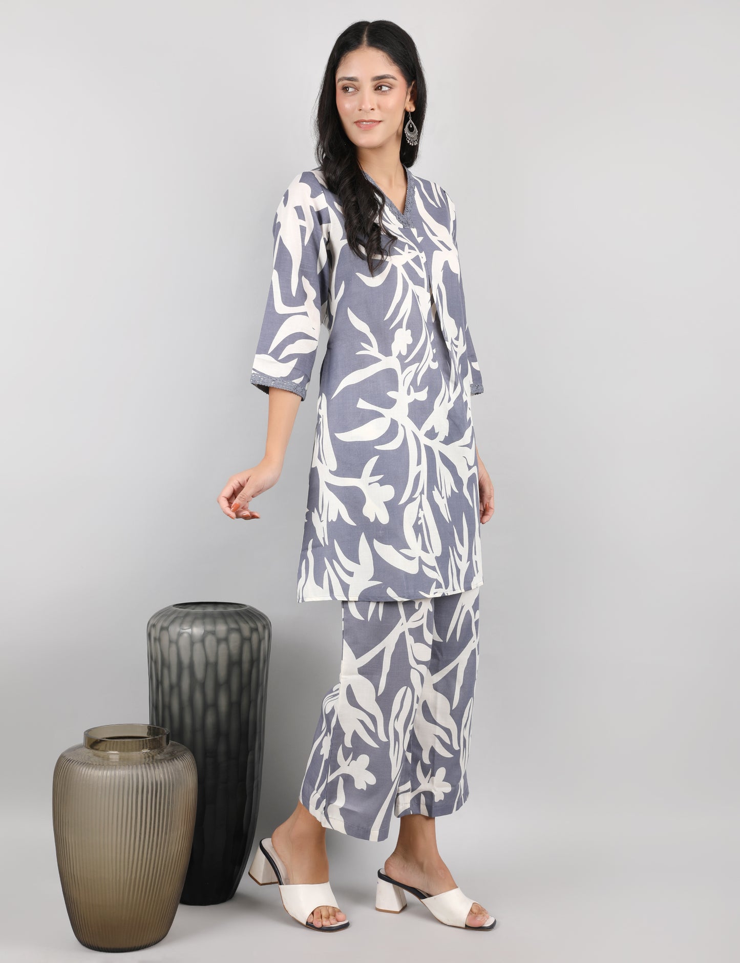 GREY COTTON PRINTED CO-ORD SET