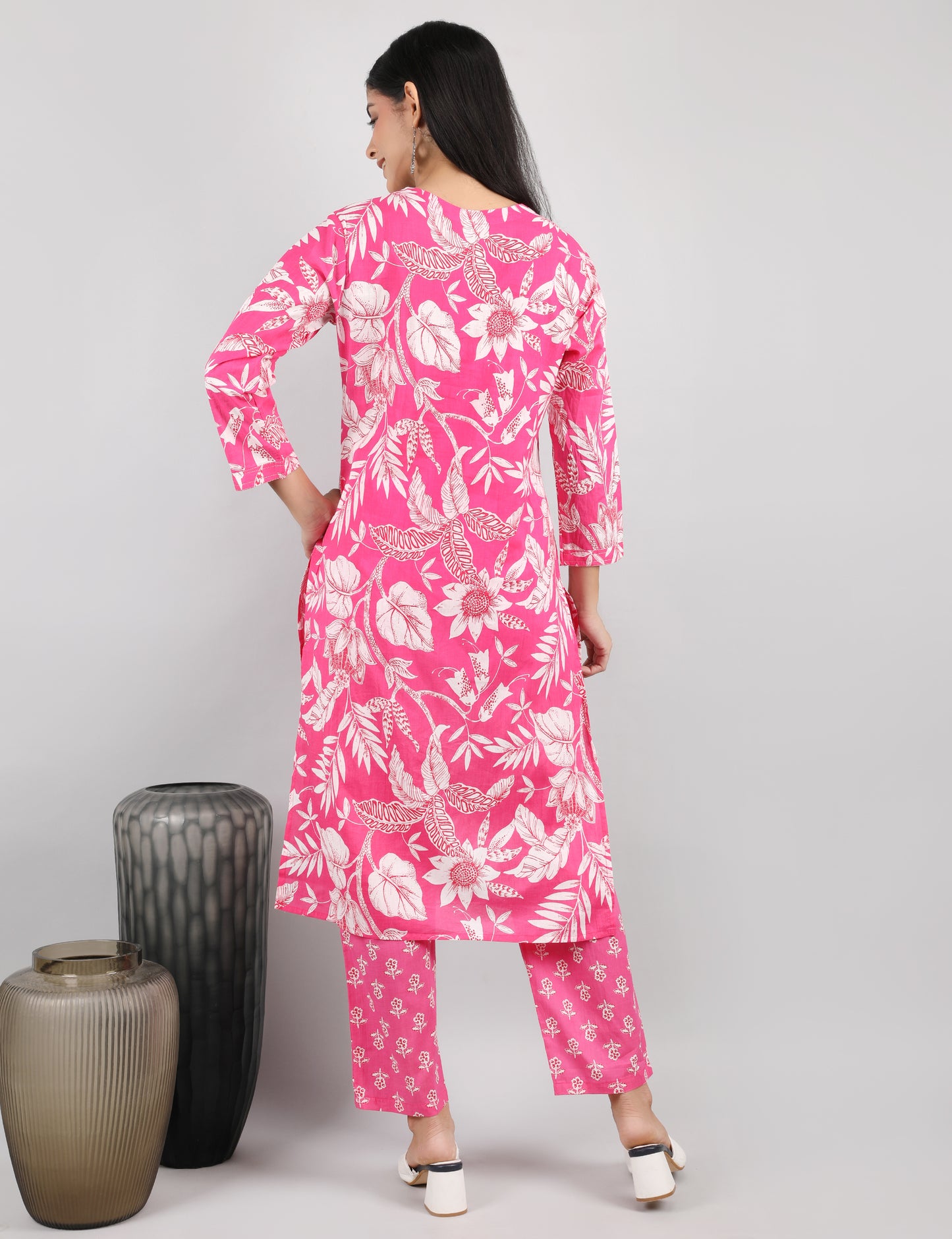 PINK FLORAL COTTAN KURTA SET