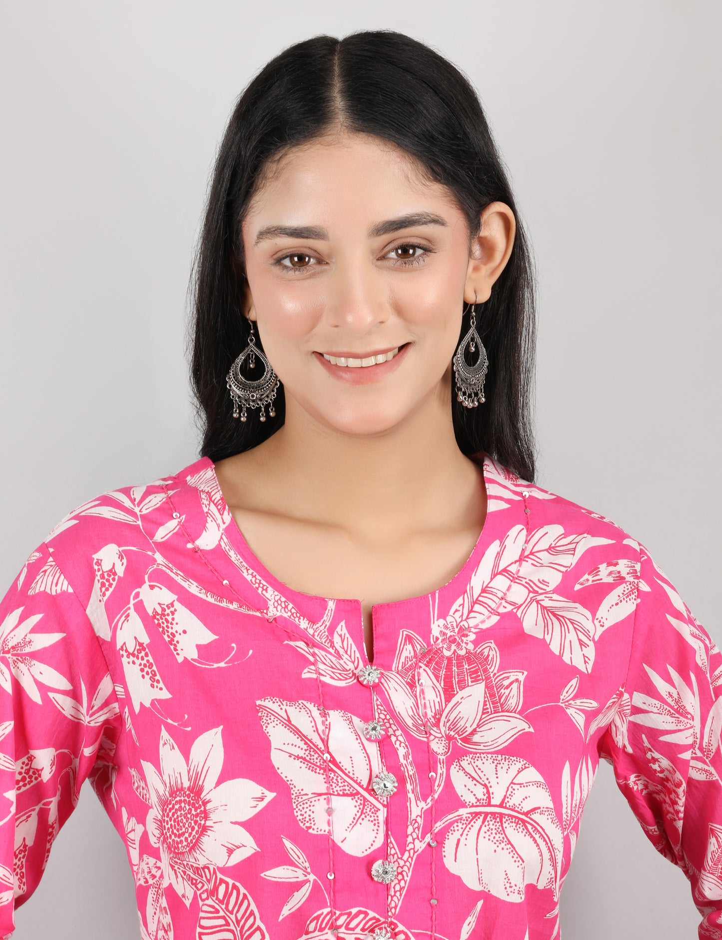 PINK FLORAL COTTAN KURTA SET