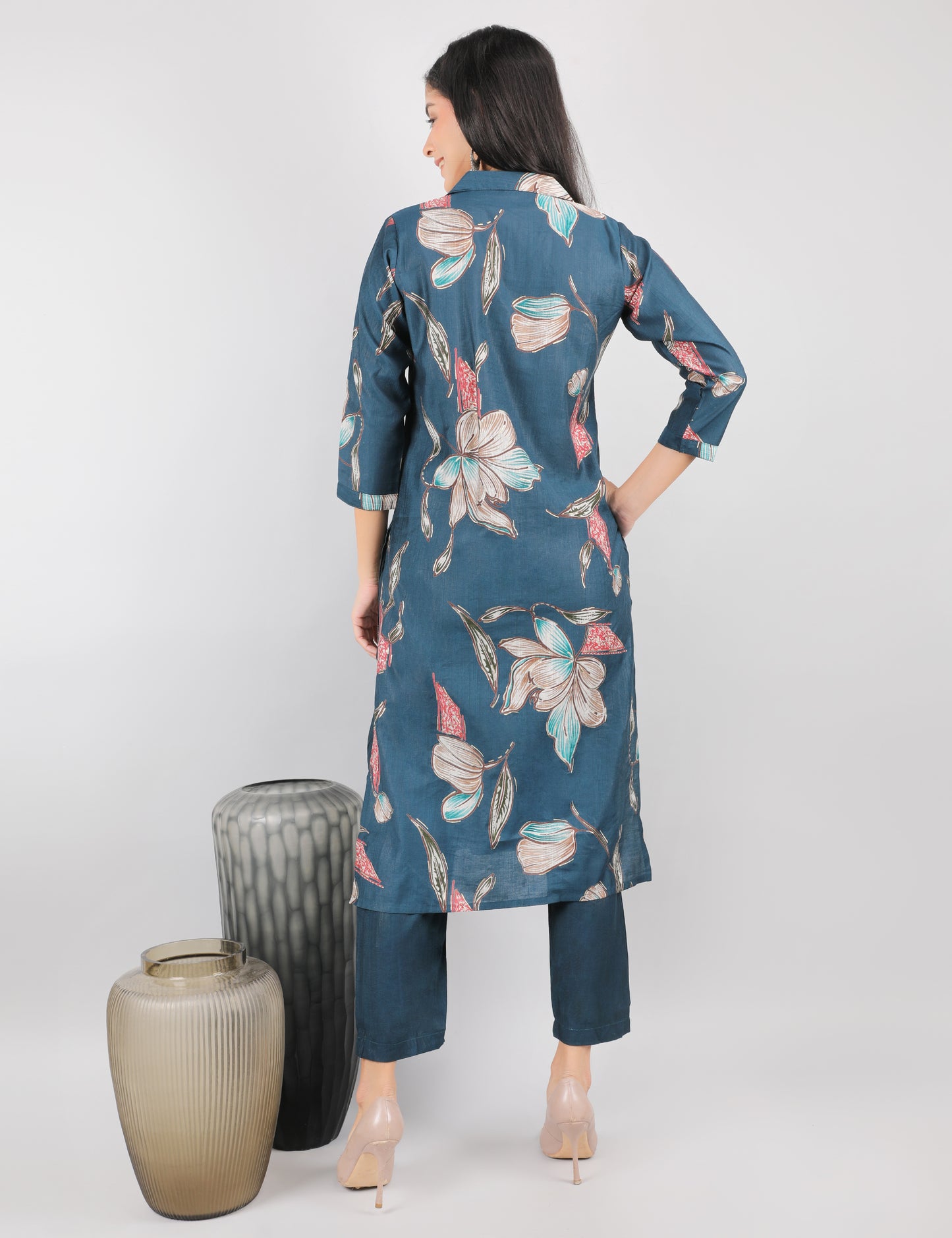 PEACOCK COLOURED COTTON  KURTA SET