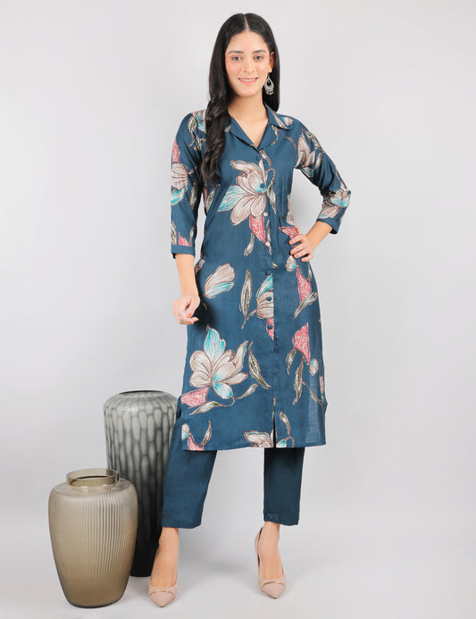 PEACOCK COLOURED COTTON  KURTA SET