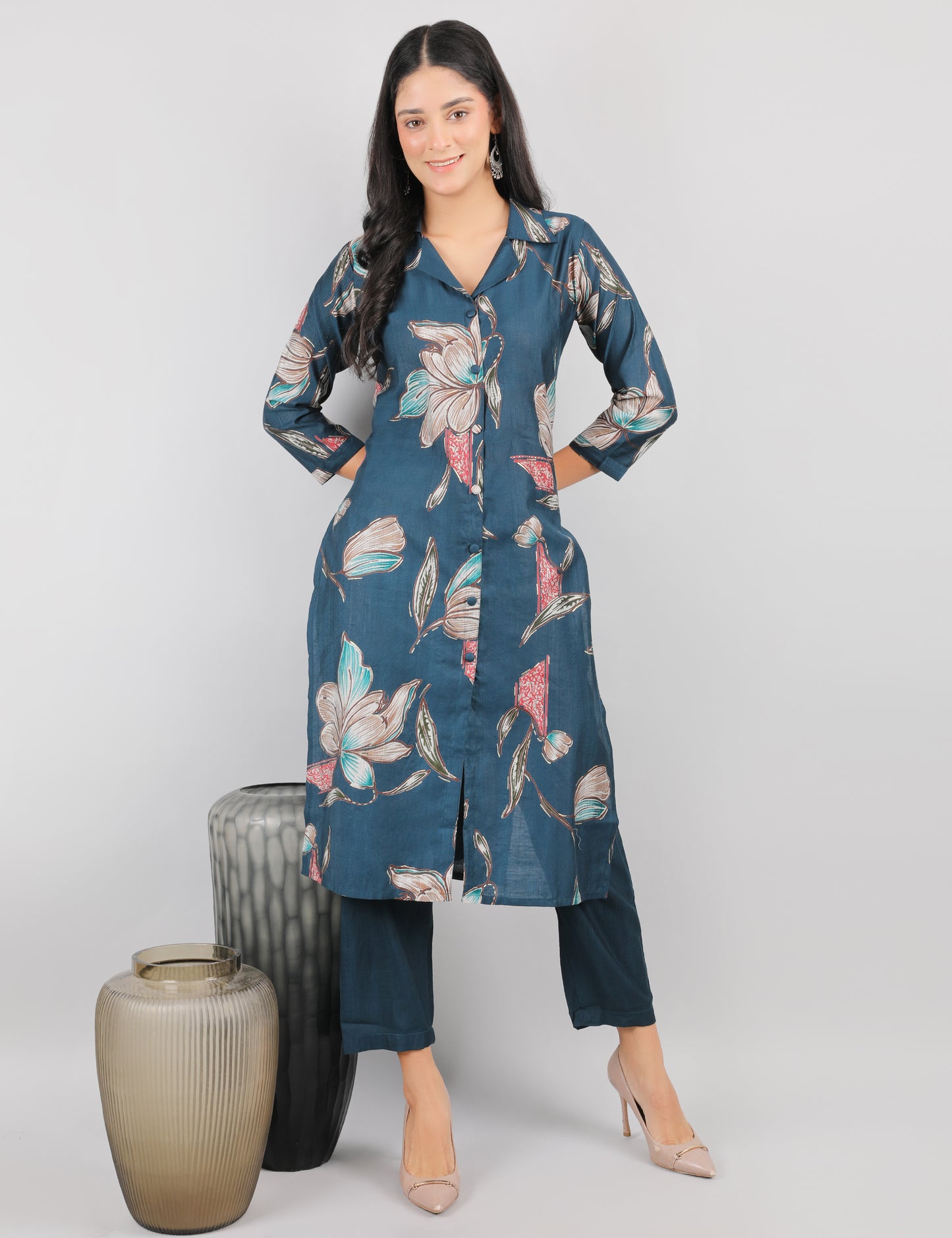 PEACOCK COLOURED COTTON  KURTA SET