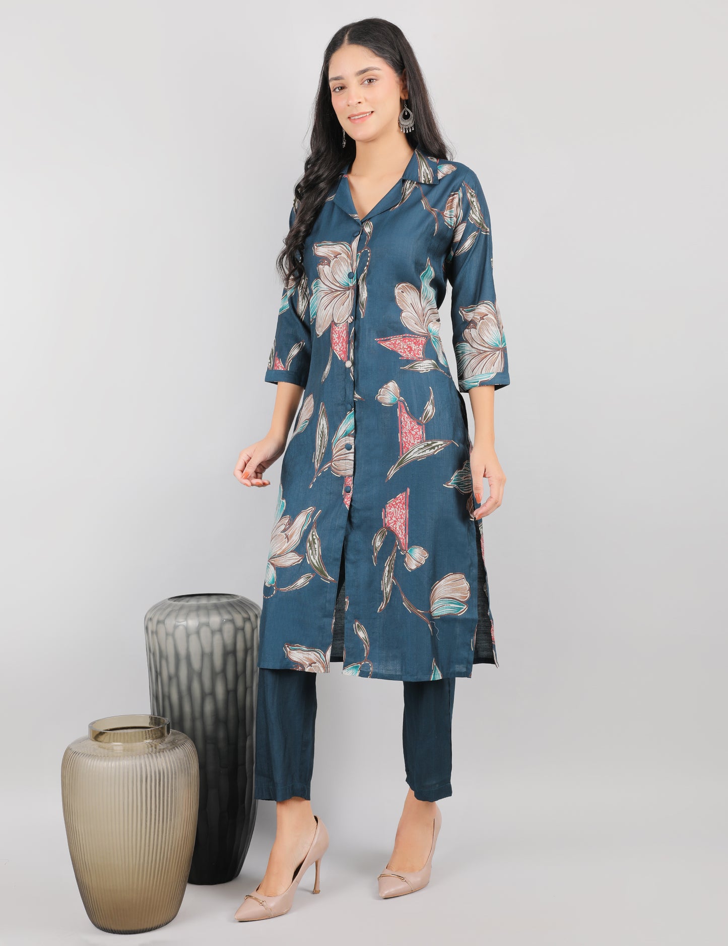 PEACOCK COLOURED COTTON  KURTA SET