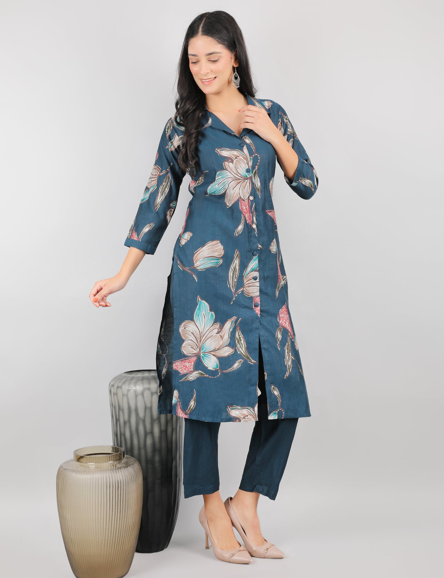 PEACOCK COLOURED COTTON  KURTA SET