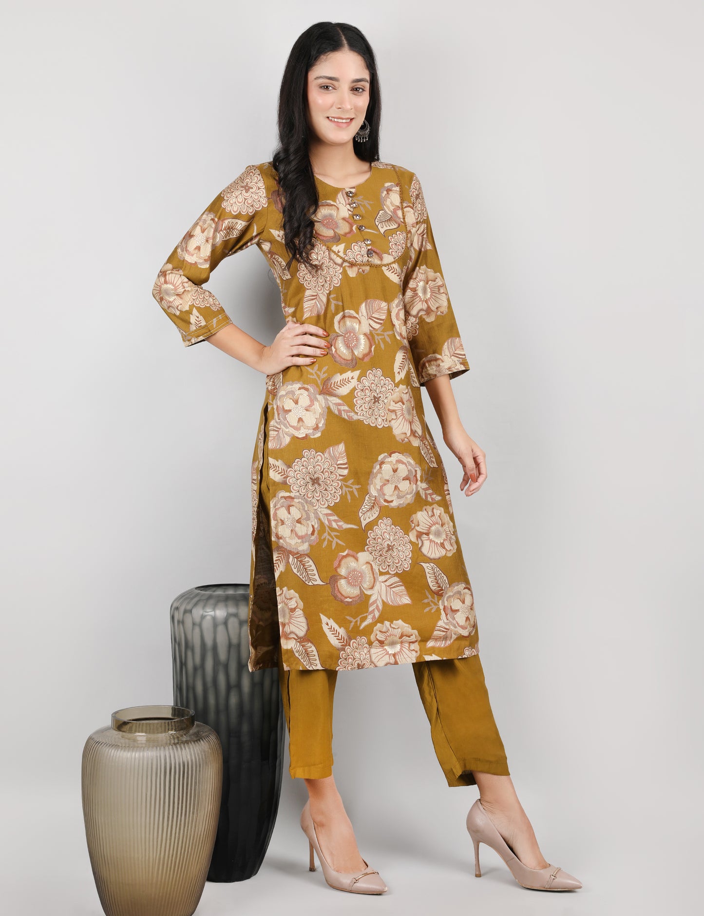 FLORAL PRINT COTTON KURTA SET