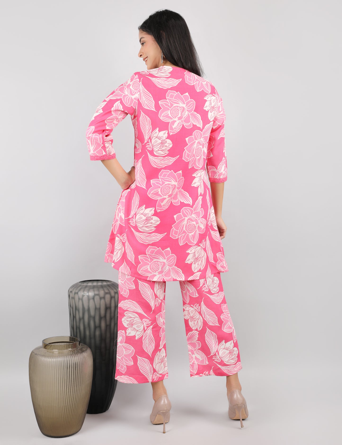 PINK COTTON PRINT CO-ORD SET KURTA