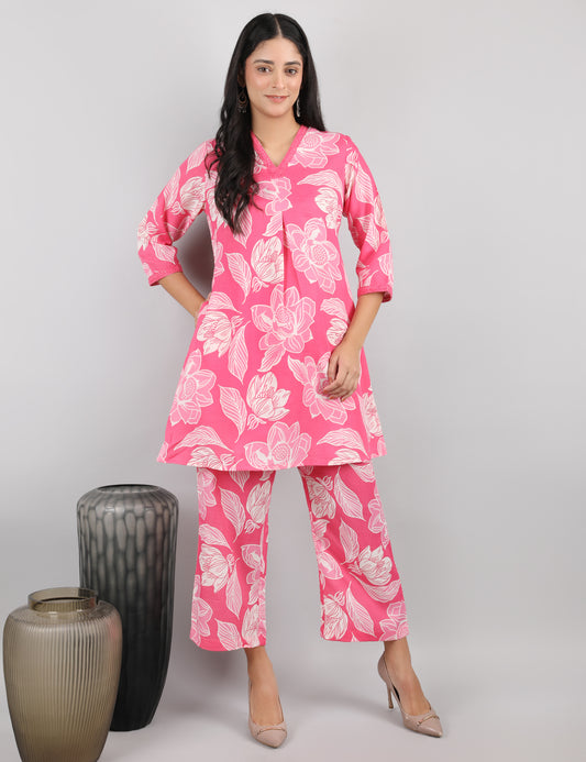 PINK COTTON PRINT CO-ORD SET KURTA