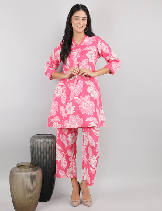 PINK COTTON PRINT CO-ORD SET KURTA