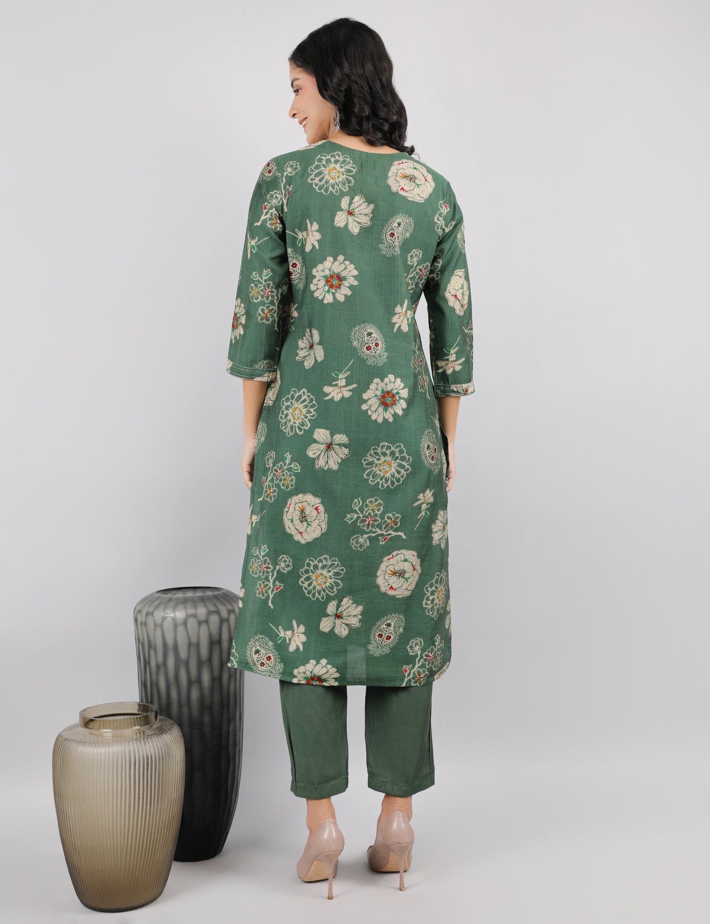 GREEN PRINTED  COTTON KURTA SET