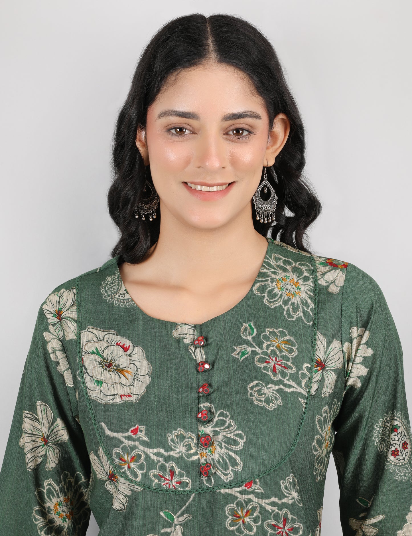 GREEN PRINTED  COTTON KURTA SET