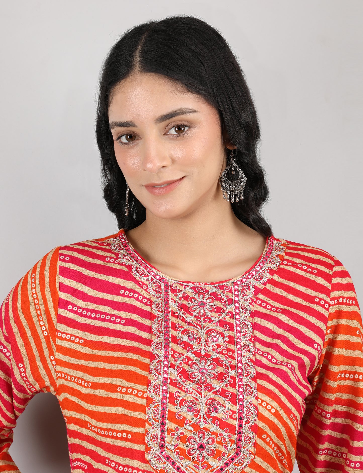 ORANGE LAHARIYA PRINT KURTI