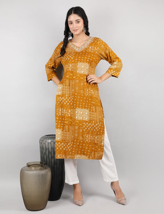 MUSTARD YELLOW COTTON KURTI