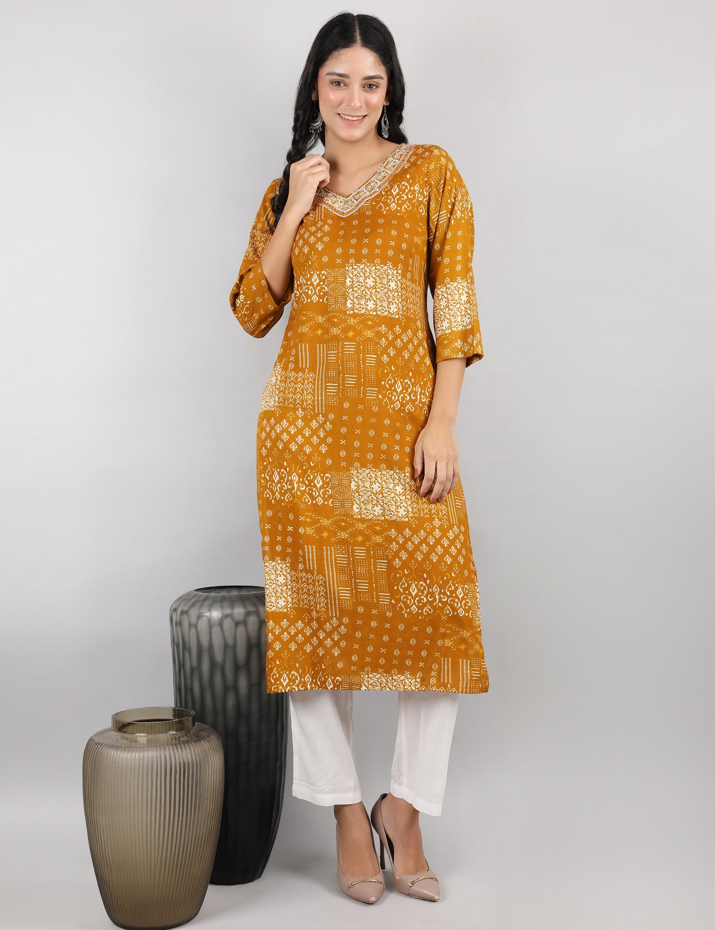 MUSTARD YELLOW COTTON KURTI