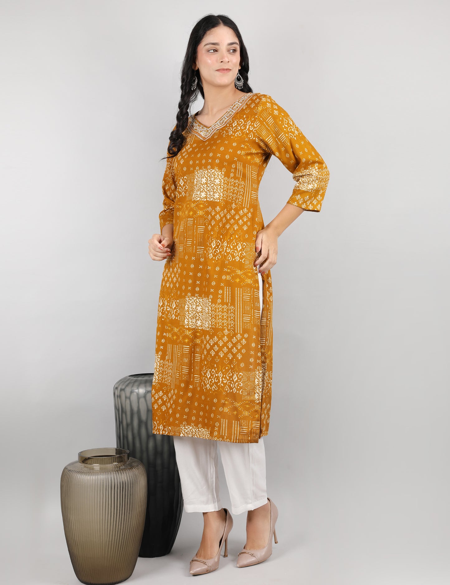 MUSTARD YELLOW COTTON KURTI