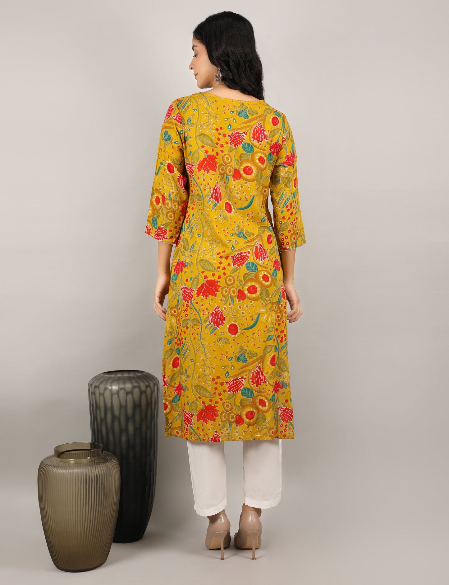 MUSTARD MULTI COLOUR PRINT  KURTI