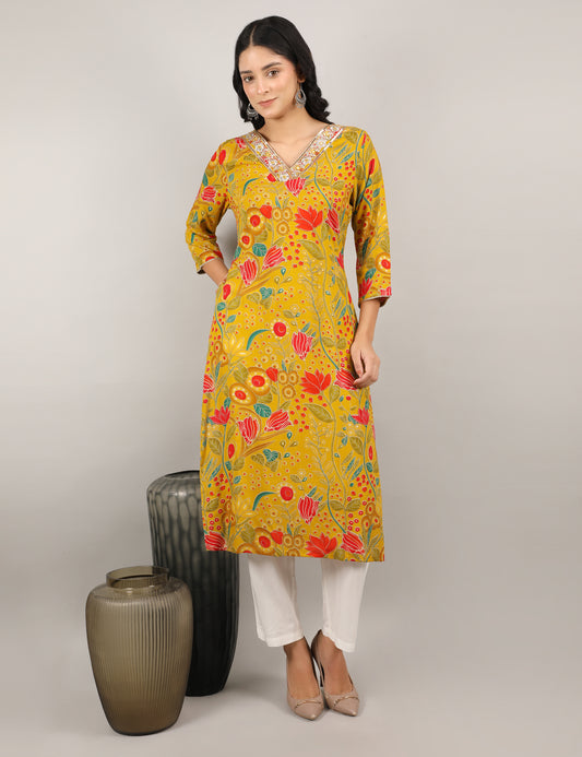 MUSTARD MULTI COLOUR PRINT  KURTI