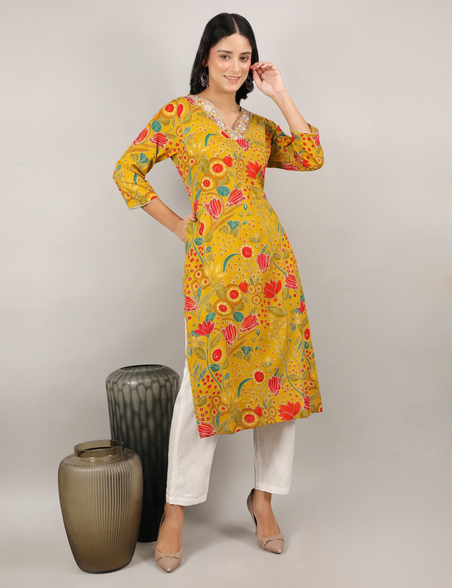 MUSTARD MULTI COLOUR PRINT  KURTI