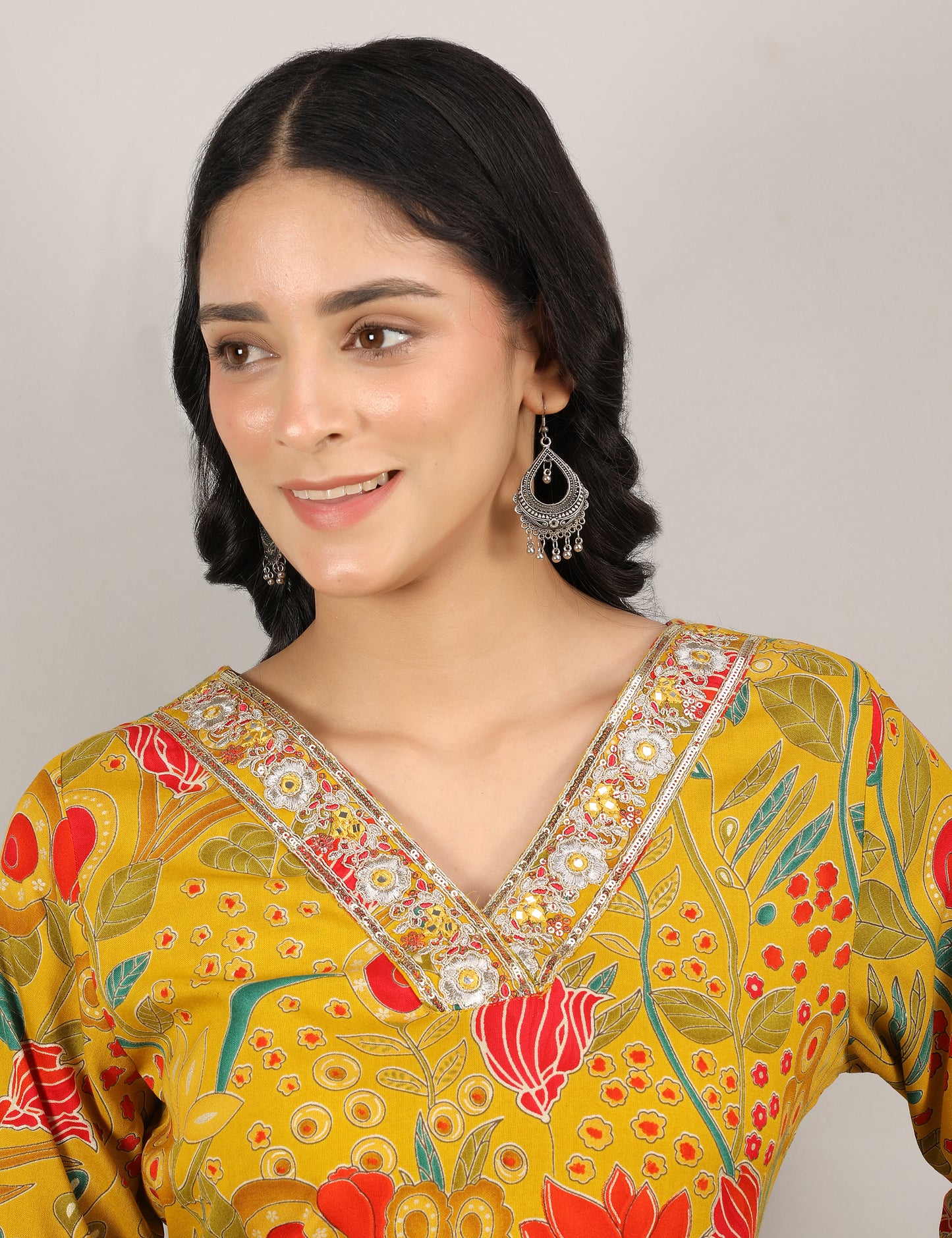 MUSTARD MULTI COLOUR PRINT  KURTI
