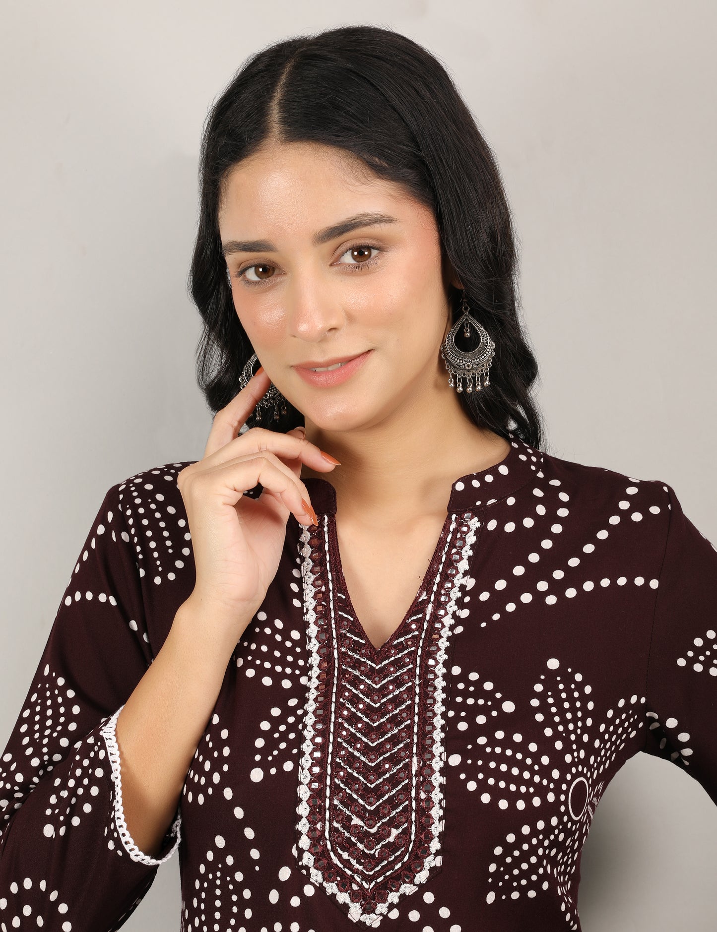 COFFEE COLOUR PRINTED REYON KURTI