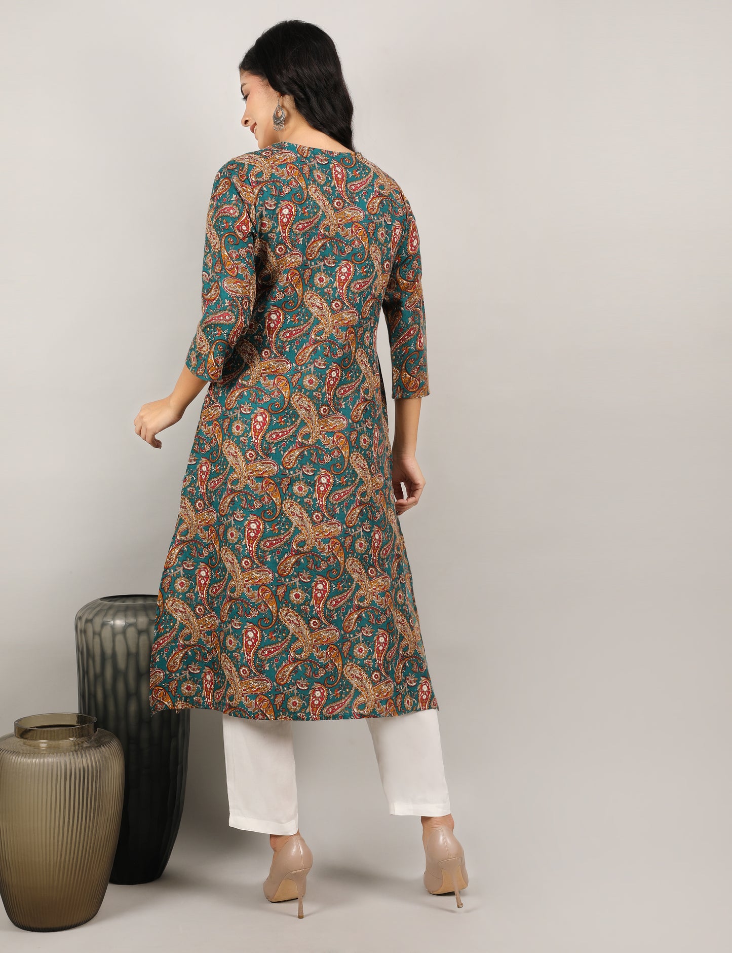 TEAL COTTON PRINTED KURTI