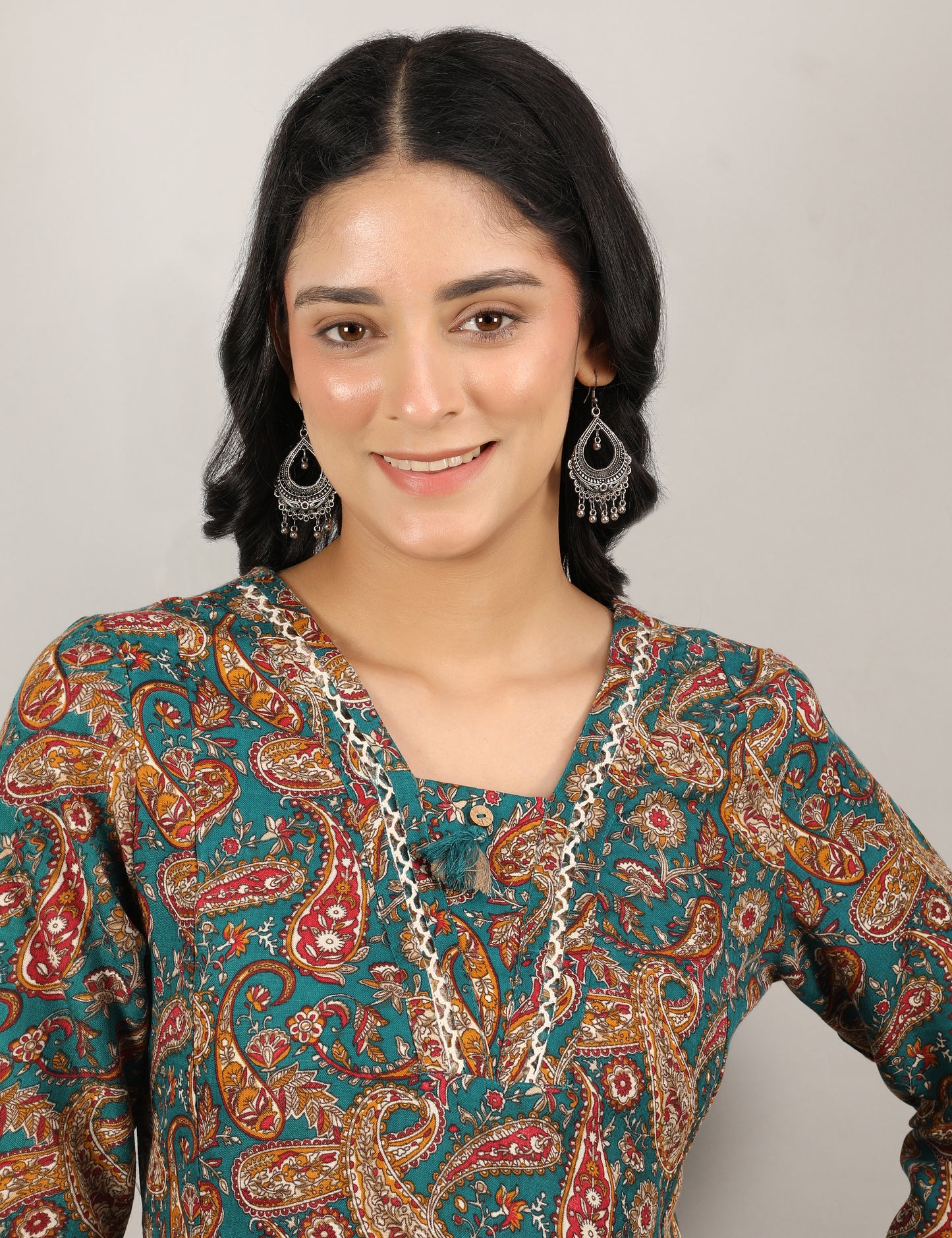 TEAL COTTON PRINTED KURTI