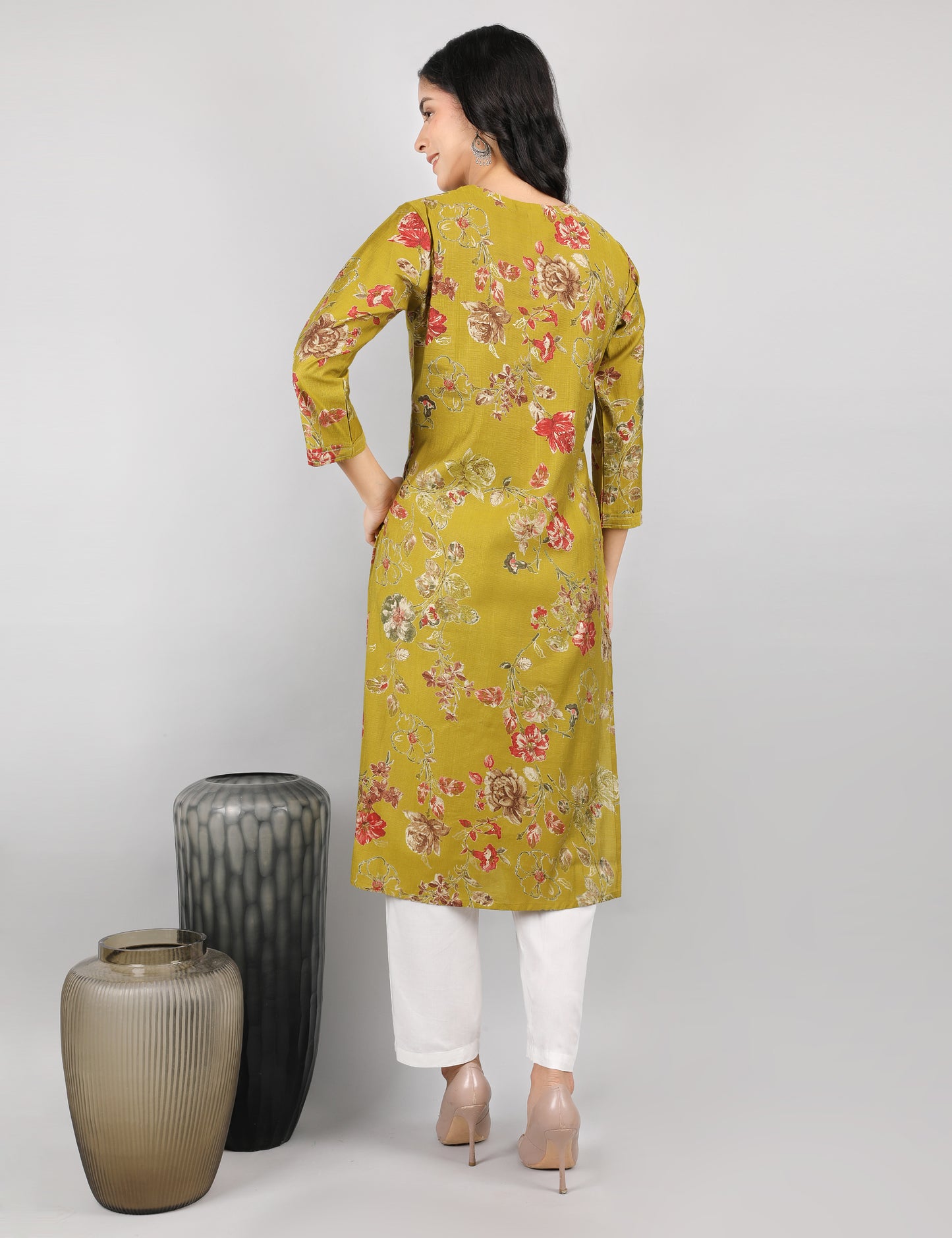 MUSTARD PRINTED COTTON KURTA