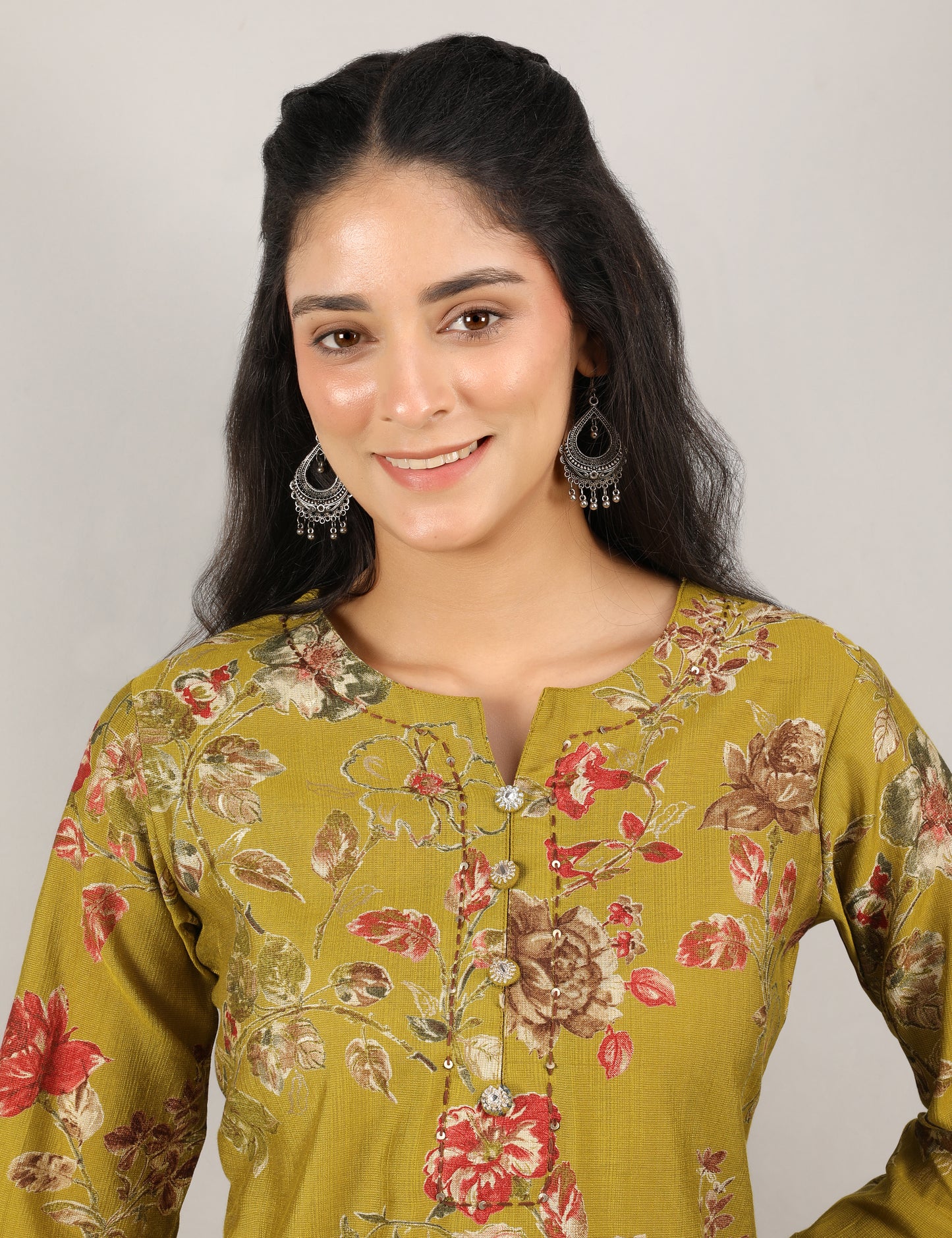 MUSTARD PRINTED COTTON KURTA