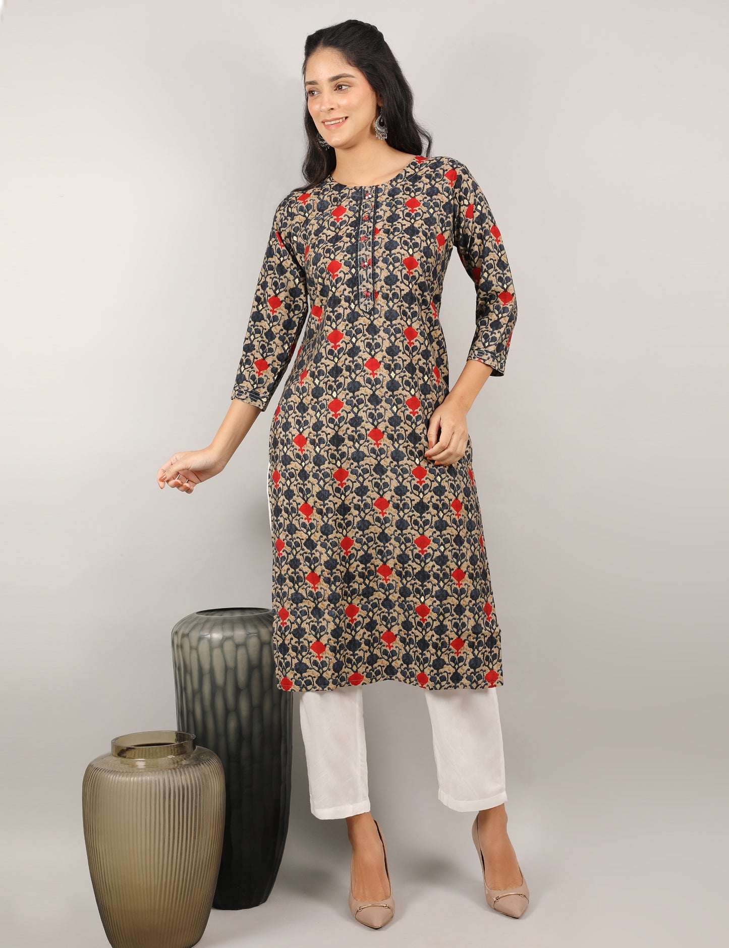 GOLD COTTON BLOCK PRINT KURTA