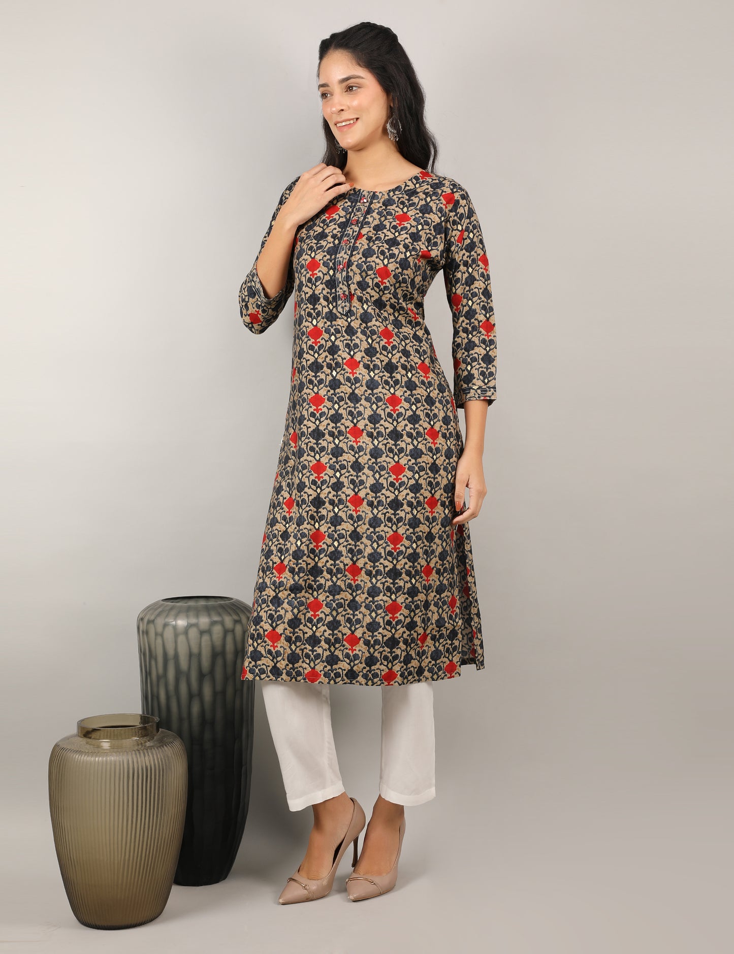 GOLD COTTON BLOCK PRINT KURTA
