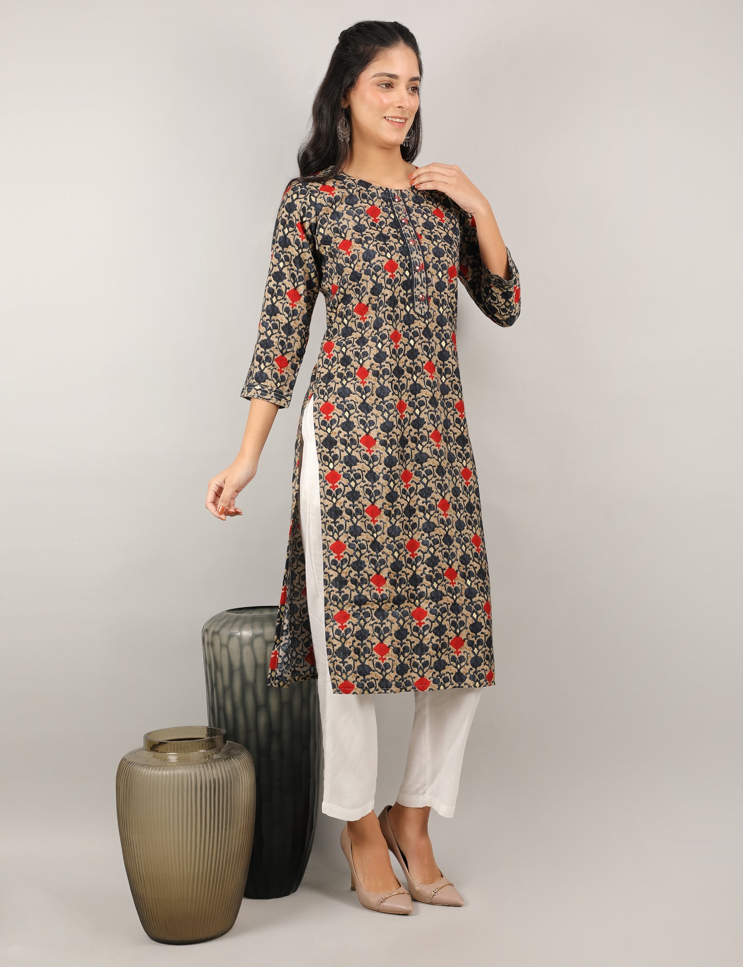 GOLD COTTON BLOCK PRINT KURTA