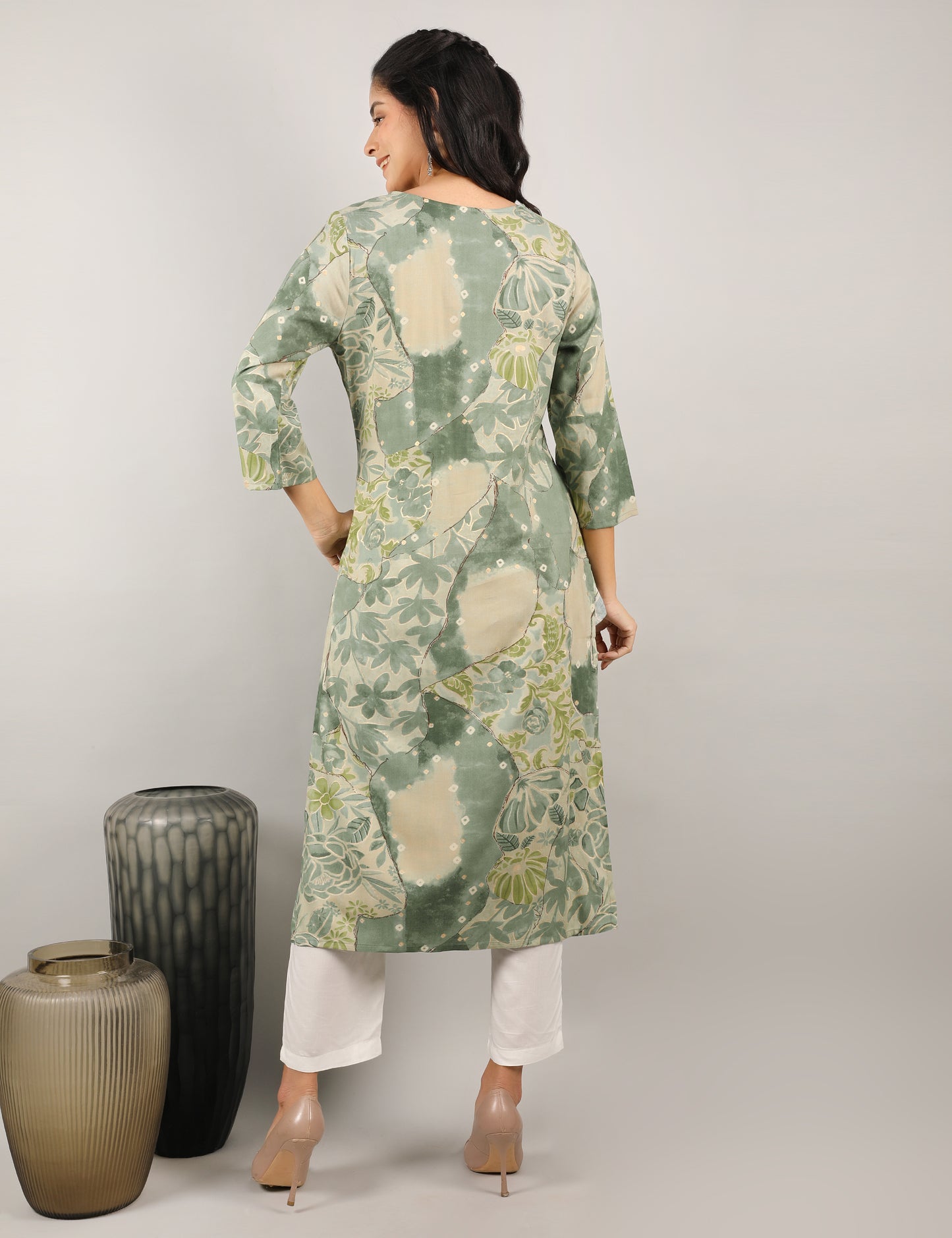SAGE GREEN COTTON PRINT KURTI