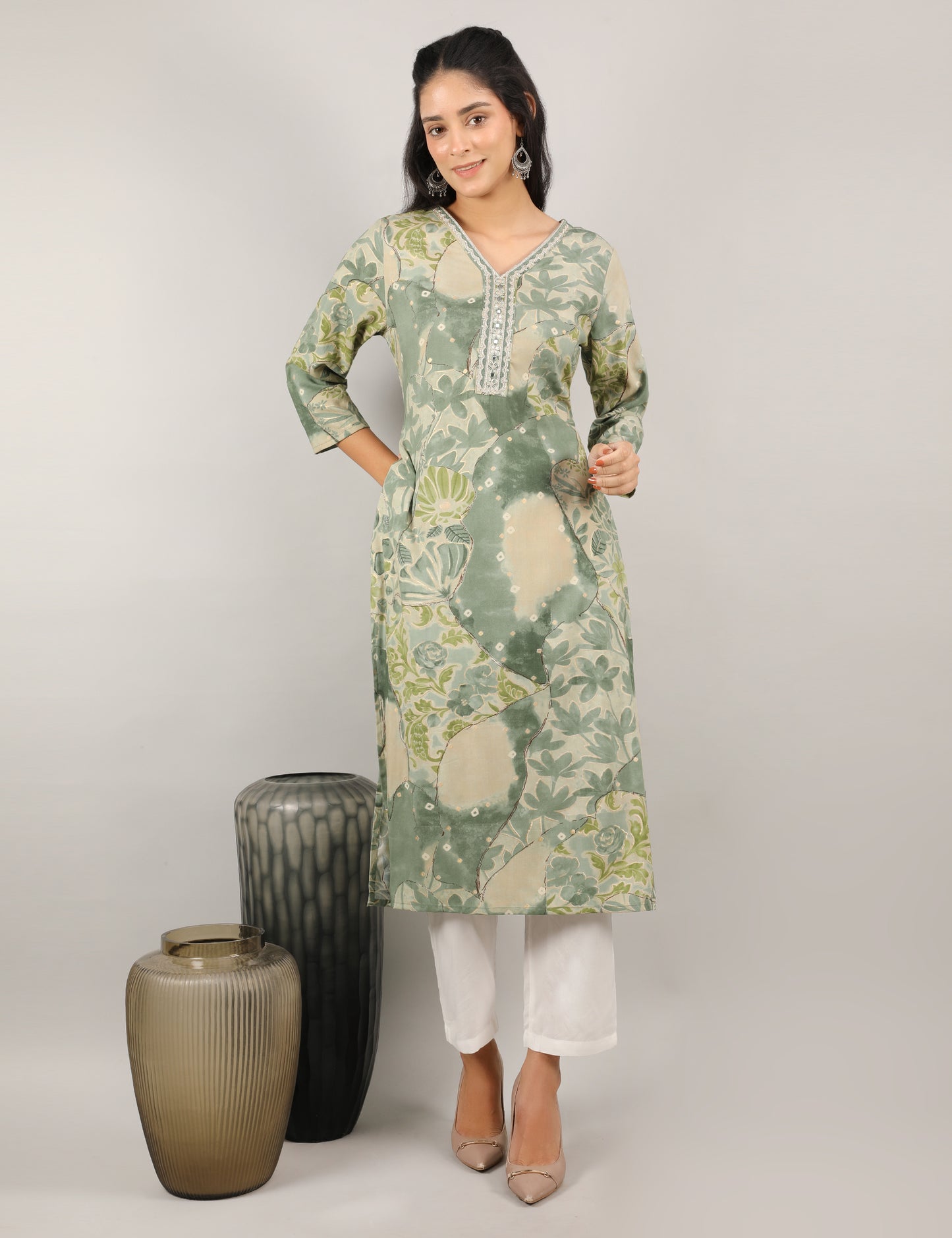 SAGE GREEN COTTON PRINT KURTI