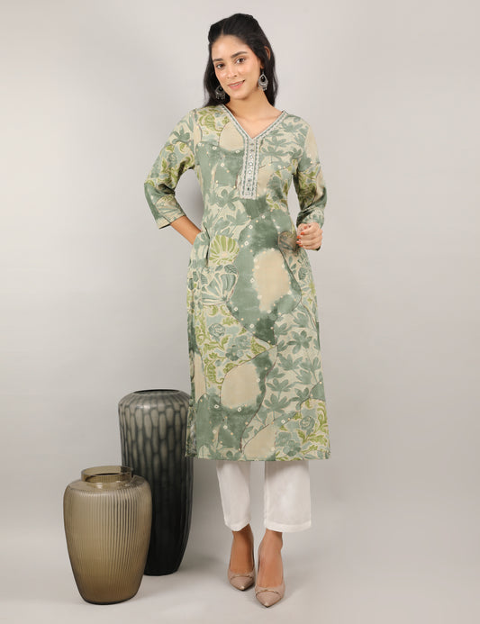 SAGE GREEN COTTON PRINT KURTI