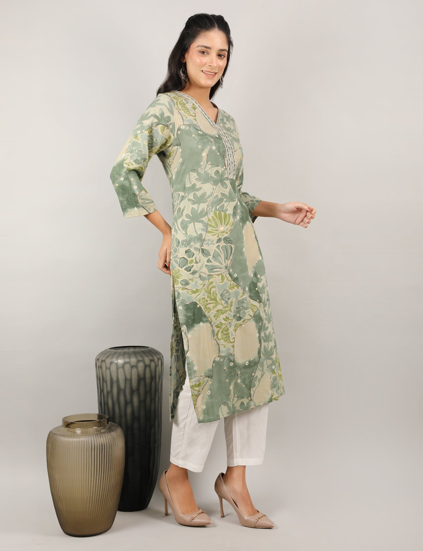 SAGE GREEN COTTON PRINT KURTI